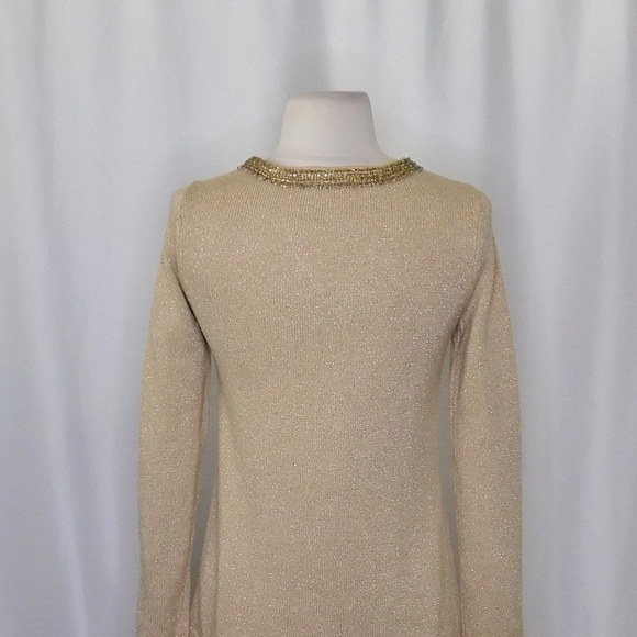 J. MCLAUGHLIN Metallic Gold Beaded Neckline Pullover Sweater Beading X-Small - Picture 8 of 11